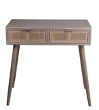 Benzara 2 Drawer Wooden Console Table with Angled Legs, Gray and Beige BM216856 Gray, Beige Solid Wood BM216856