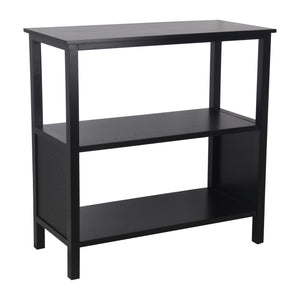 Benzara 3 Tier Wooden Accent Stand with Texture Side Panels, Black BM216896 Black Solid Wood BM216896