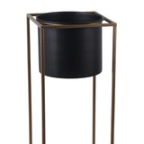 Benzara Metal Round Planter with Square Shaped Frame, Set of 2, Black and Gold BM216908 Black, Gold Metal BM216908