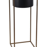 Benzara Metal Round Planter with Square Shaped Frame, Set of 2, Black and Gold BM216908 Black, Gold Metal BM216908