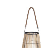 Benzara Bellied Shape Bamboo Lantern with Open Cage Design and Rope Handle, Brown BM216919 Brown Bamboo BM216919