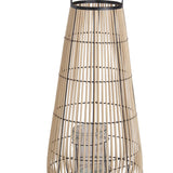 Benzara Bellied Shape Bamboo Lantern with Open Cage Design and Rope Handle, Brown BM216919 Brown Bamboo BM216919