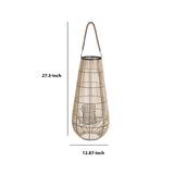 Benzara Bellied Shape Bamboo Lantern with Open Cage Design and Rope Handle, Brown BM216919 Brown Bamboo BM216919