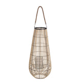 Benzara Bellied Shape Bamboo Lantern with Open Cage Design and Rope Handle, Brown BM216919 Brown Bamboo BM216919