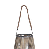 Benzara Bellied Shape Bamboo Lantern with Open Cage Design and Rope Handle, Gray BM216920 Gray Bamboo BM216920