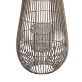 Benzara Bellied Shape Bamboo Lantern with Open Cage Design and Rope Handle, Gray BM216920 Gray Bamboo BM216920