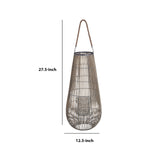 Benzara Bellied Shape Bamboo Lantern with Open Cage Design and Rope Handle, Gray BM216920 Gray Bamboo BM216920