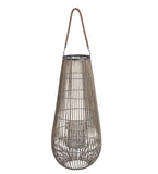 Benzara Bellied Shape Bamboo Lantern with Open Cage Design and Rope Handle, Gray BM216920 Gray Bamboo BM216920