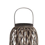 Benzara Bellied Shaped Bamboo Lantern with Open Lattice Design, Medium, Gray BM216921 Gray Bamboo BM216921