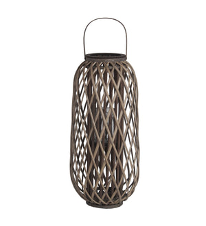 Benzara Bellied Shaped Bamboo Lantern with Open Lattice Design, Medium, Gray BM216921 Gray Bamboo BM216921