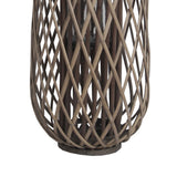 Benzara Bellied Shaped Bamboo Lantern with Open Lattice Design, Medium, Gray BM216921 Gray Bamboo BM216921