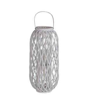 Benzara Bellied Shaped Bamboo Lantern with Open Lattice Design, Medium, White BM216922 White Bamboo BM216922