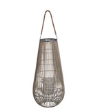 Benzara Cage Design Bamboo Lantern with Rope Hanger, Medium, Gray BM217017 Gray Bamboo Wood BM217017