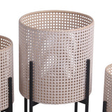 Benzara Lattice Round Metal Planter with Tubular Base, Set of 3, Black and Beige BM217053 Black and Beige Metal BM217053