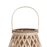 Benzara Bellied Bamboo Lantern with Lattice Design and Handle, Large, Brown BM217061 Brown Bamboo BM217061