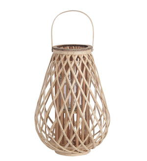 Benzara Bellied Bamboo Lantern with Lattice Design and Handle, Large, Brown BM217061 Brown Bamboo BM217061