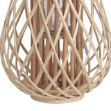 Benzara Bellied Bamboo Lantern with Lattice Design and Handle, Large, Brown BM217061 Brown Bamboo BM217061