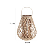 Benzara Bellied Bamboo Lantern with Lattice Design and Handle, Large, Brown BM217061 Brown Bamboo BM217061