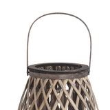 Benzara Bellied Bamboo Lantern with Lattice Design and Handle, Large, Gray BM217062 Gray Bamboo BM217062