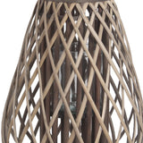 Benzara Bellied Bamboo Lantern with Lattice Design and Handle, Large, Gray BM217062 Gray Bamboo BM217062