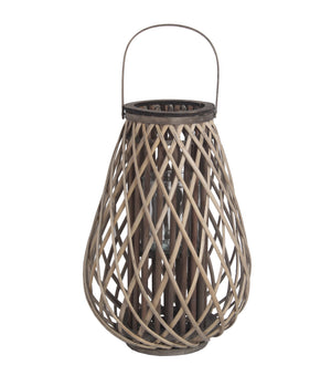 Benzara Bellied Bamboo Lantern with Lattice Design and Handle, Large, Gray BM217062 Gray Bamboo BM217062