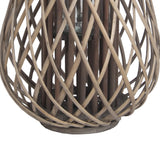 Benzara Bellied Bamboo Lantern with Lattice Design and Handle, Large, Gray BM217062 Gray Bamboo BM217062