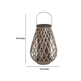 Benzara Bellied Bamboo Lantern with Lattice Design and Handle, Large, Gray BM217062 Gray Bamboo BM217062