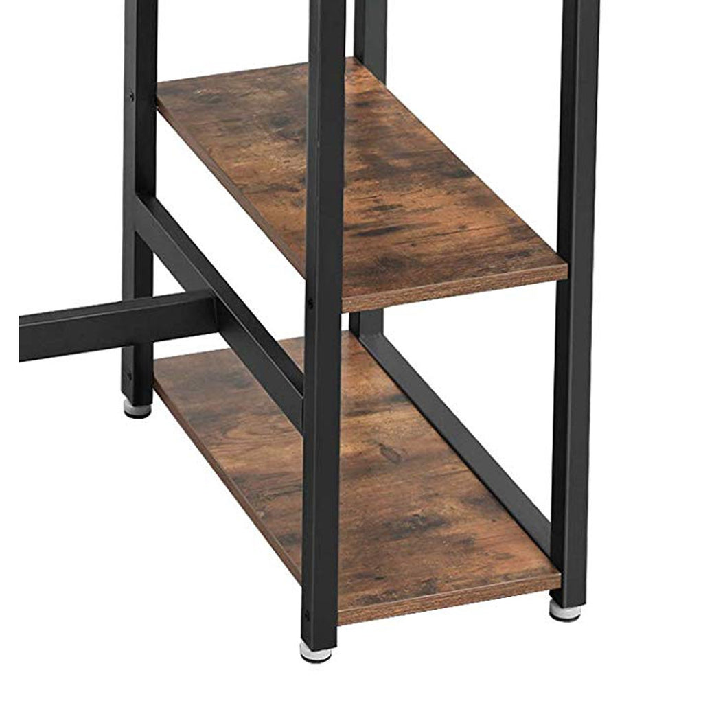 Benzara Wood and Metal Frame Bar Counter with 3 Shelves, Rustic Brown and Black BM217106 Brown and Black Particle Board and Iron BM217106