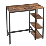 Wood and Metal Frame Bar Counter with 3 Shelves, Rustic Brown and Black