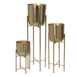 Benzara Metal Frame Glass Shape Planter with X Design at Bottom, Set of 3, Gold BM217148 Gold Metal BM217148