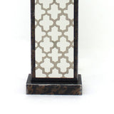 Benzara Rock Base Table Lamp with Drum Shade and Quatrefoil Pattern,Brown BM217232 Brown Stone, Fabric BM217232