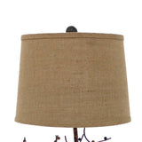 Benzara Tree Design Base Metal Table Lamp with Drum Shade, Bronze BM217236 Bronze Metal, Fabric BM217236