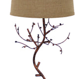 Benzara Tree Design Base Metal Table Lamp with Drum Shade, Bronze BM217236 Bronze Metal, Fabric BM217236