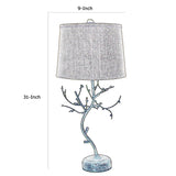 Benzara Tree Design Base Metal Table Lamp with Drum Shade, Bronze BM217236 Bronze Metal, Fabric BM217236