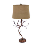 Benzara Tree Design Base Metal Table Lamp with Drum Shade, Bronze BM217236 Bronze Metal, Fabric BM217236