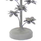 Benzara Flower Tree Design Metal Table Lamp with Tapered Drum Shade, Gray and Beige BM217241 Beige, Gray Metal, Fabric BM217241