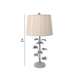 Benzara Flower Tree Design Metal Table Lamp with Tapered Drum Shade, Gray and Beige BM217241 Beige, Gray Metal, Fabric BM217241