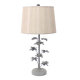 Benzara Flower Tree Design Metal Table Lamp with Tapered Drum Shade, Gray and Beige BM217241 Beige, Gray Metal, Fabric BM217241