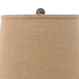 Benzara Metal Temple Design Base Table Lamp with Fabric Shade, Beige and Gray BM217245 Beige, Gray Metal, Fabric BM217245