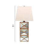 Benzara Metal Table Lamp with X Shape Design and Mirror Front,Multicolor BM217246 Multicolor Metal, Mirror, Fabric BM217246