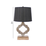 Benzara Wooden Table Lamp with Quatrefoil Design Base, Black and Antique White BM217247 Black, White Solid wood, Fabric BM217247