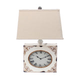 Clock Design Metal Table Lamp with Tapered Shade,White and Beige