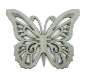 Benzara Wooden Butterfly Wall Plaque with Cutout Detail, Light Gray BM217270 Gray Wood BM217270