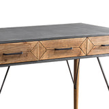 Benzara Geometric Metal and Wood Console Table with 3 Drawers, Gray and Brown BM217272 Gray and Brown Fir Wood and Metal BM217272