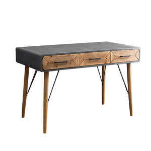 Benzara Geometric Metal and Wood Console Table with 3 Drawers, Gray and Brown BM217272 Gray and Brown Fir Wood and Metal BM217272