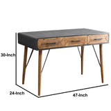 Benzara Geometric Metal and Wood Console Table with 3 Drawers, Gray and Brown BM217272 Gray and Brown Fir Wood and Metal BM217272