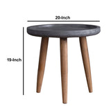 Benzara Round Wooden Side Table with Tapered Legs, Brown and Gray BM217273 Gray and Brown Solid Wood and Composite Wood BM217273