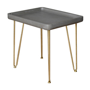 Benzara Rectangular Wooden Side Table with Hairpin Legs, Gray and Gold BM217274 Gray and Gold Composite Wood and Metal BM217274