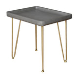 Benzara Rectangular Wooden Side Table with Hairpin Legs, Gray and Gold BM217274 Gray and Gold Composite Wood and Metal BM217274