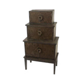 Benzara Transitional Storage Cabinet with 3 Drawers and Tapered Legs, Brown BM217284 Brown Solid Wood BM217284